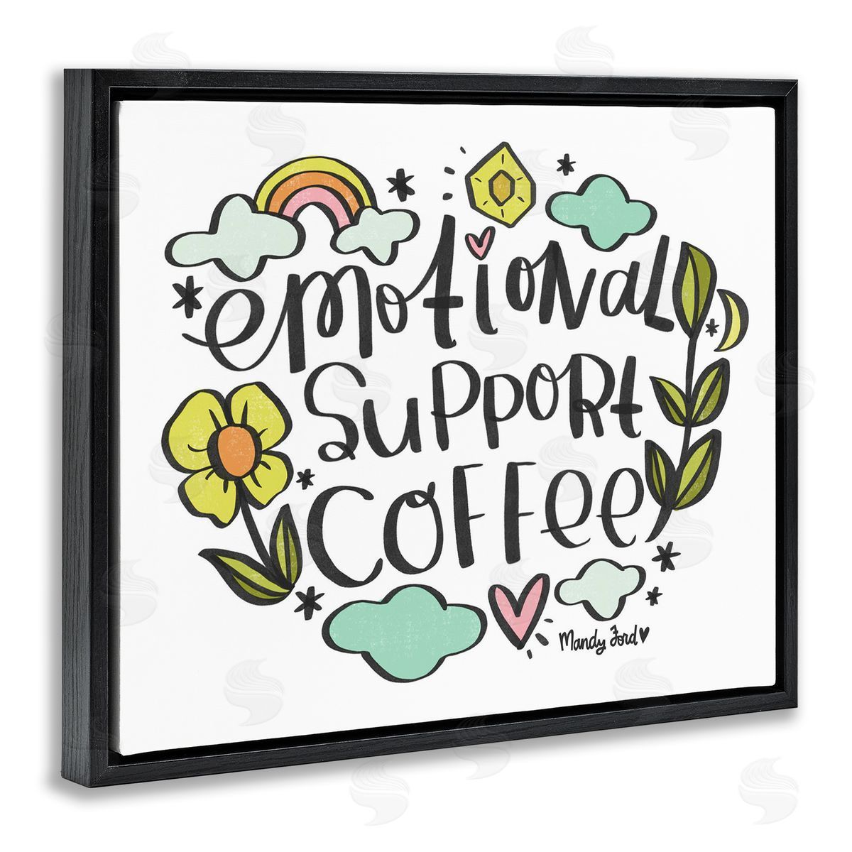 Motivational Support Coffee Black Floating Frame Canvas Wall Art, Home Decor by Mandy Ford Art + Illustration