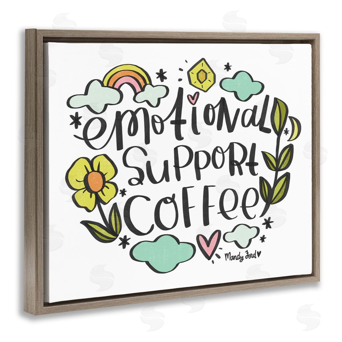 Motivational Support Coffee Brown Floating Frame Canvas Wall Art, Home Decor by Mandy Ford Art + Illustration
