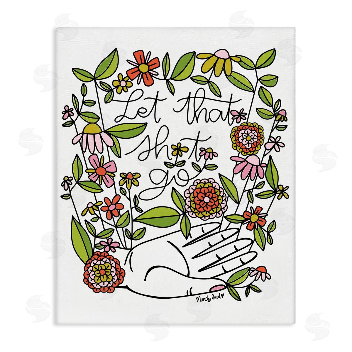 Let It Go Floral Phrase Canvas Wall Art, Home Decor by Mandy Ford Art + Illustration