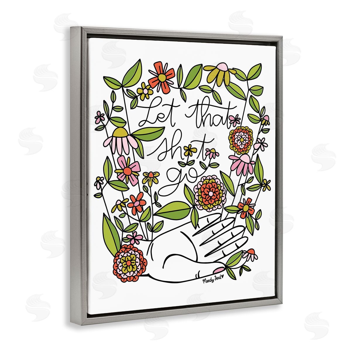 Let It Go Floral Phrase Grey Floating Frame Canvas Wall Art, Home Decor by Mandy Ford Art + Illustration