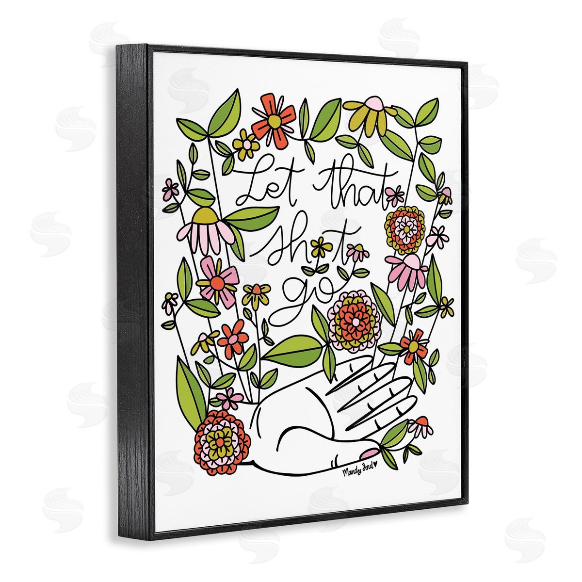 Let It Go Floral Phrase Black Frame Print Wall Art, Home Decor by Mandy Ford Art + Illustration