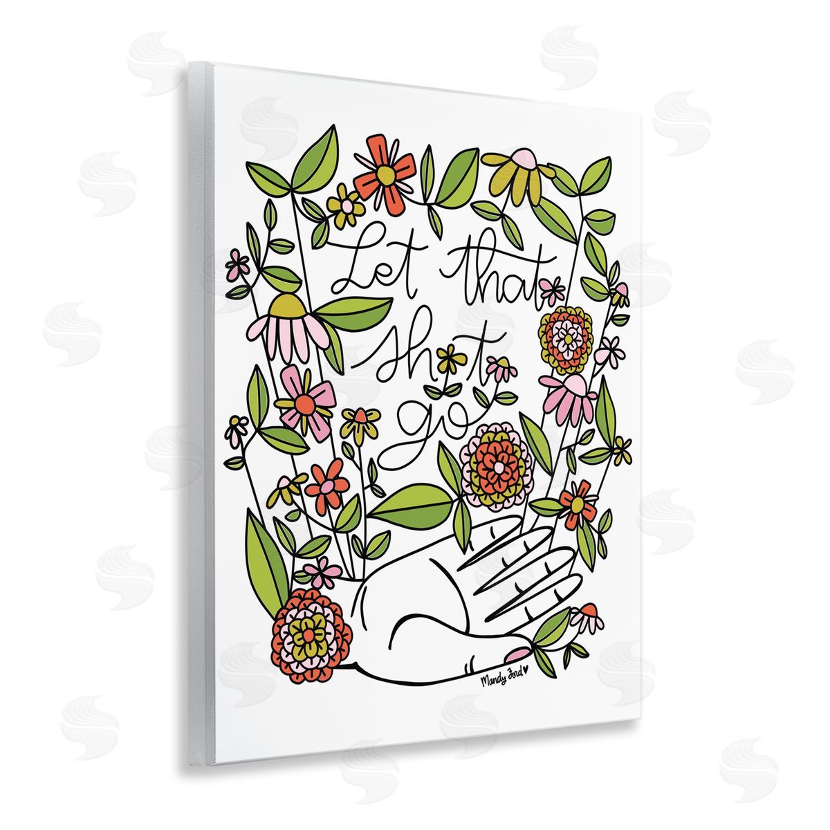 Let It Go Floral Phrase Wood Plaque Wall Art, Home Decor by Mandy Ford Art + Illustration