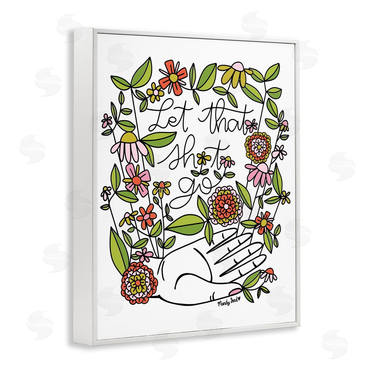 Let It Go Floral Phrase White Frame Print Wall Art, Home Decor by Mandy Ford Art + Illustration
