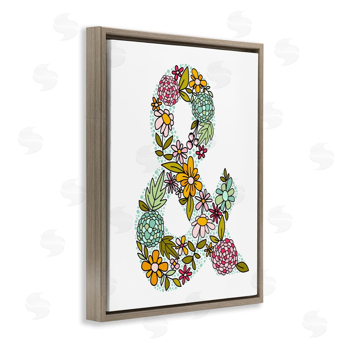 Hydrangea Florals Ampersand Brown Floating Frame Canvas Wall Art, Home Decor by Mandy Ford Art + Illustration