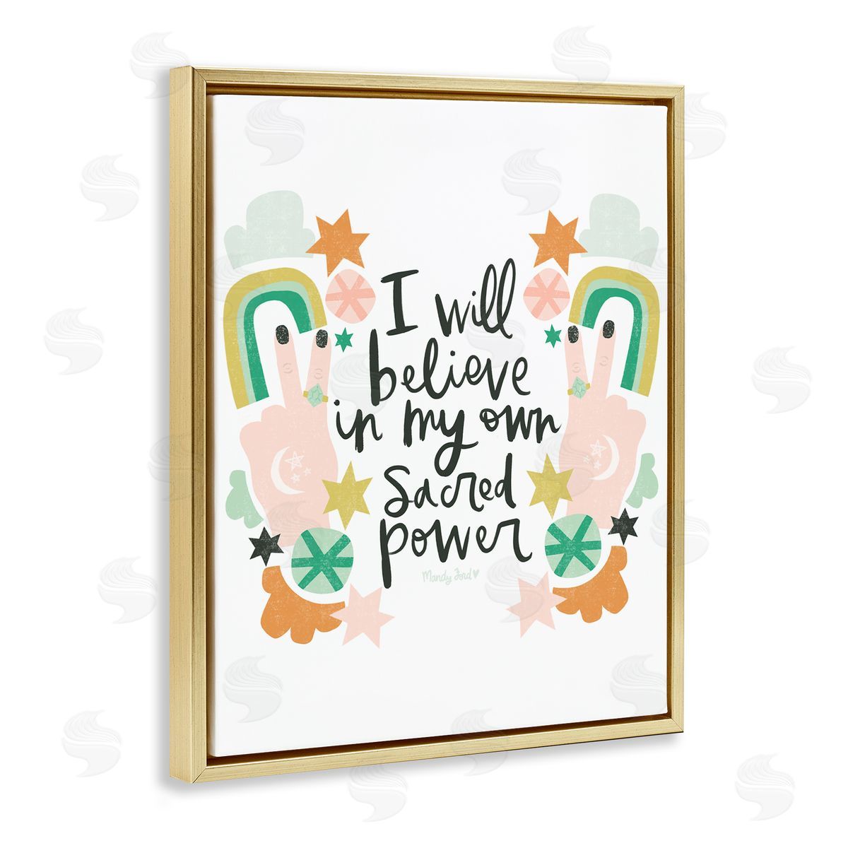 Empowering Sacred Power Sentiment Gold Floating Frame Canvas Wall Art, Home Decor by Mandy Ford Art + Illustration