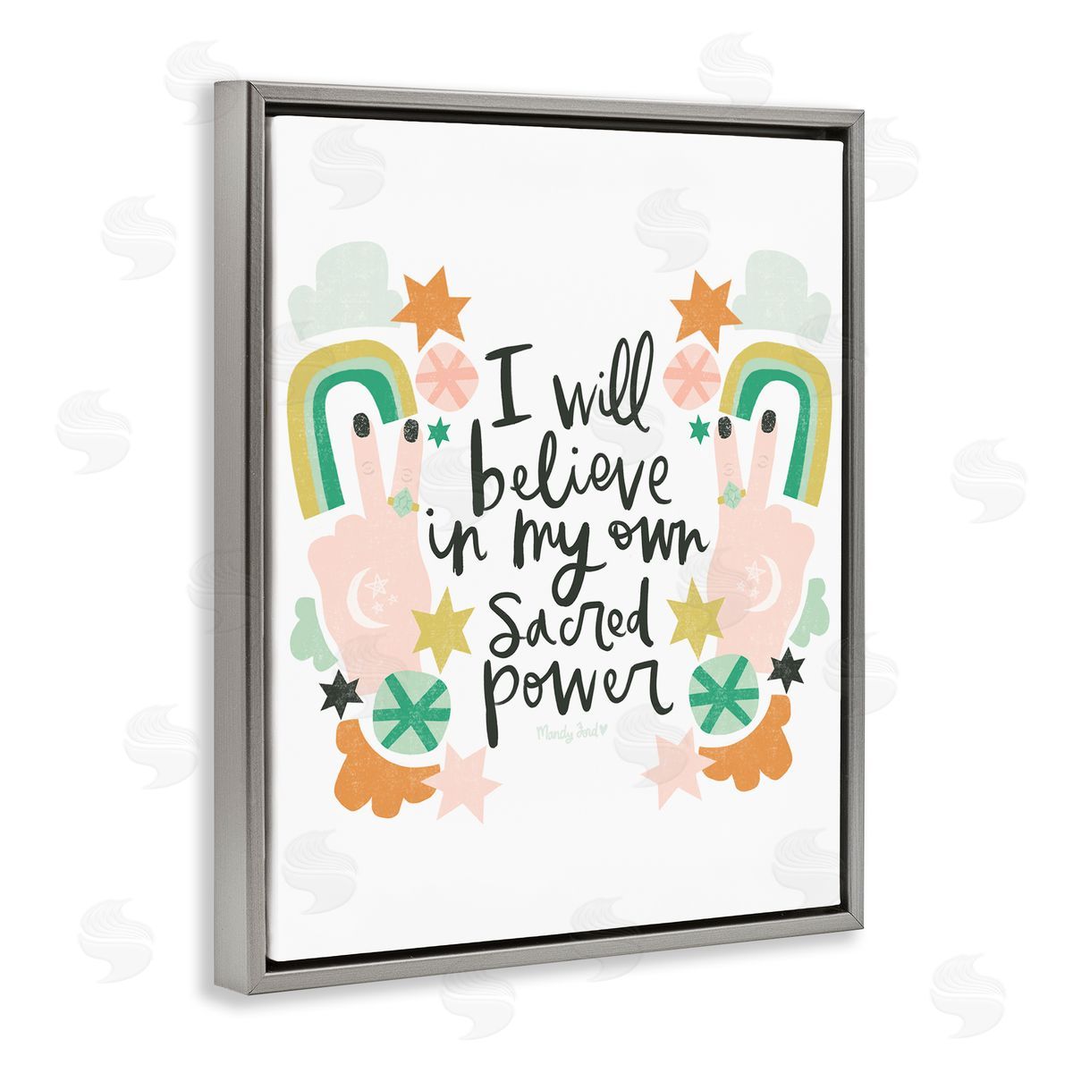 Empowering Sacred Power Sentiment Grey Floating Frame Canvas Wall Art, Home Decor by Mandy Ford Art + Illustration
