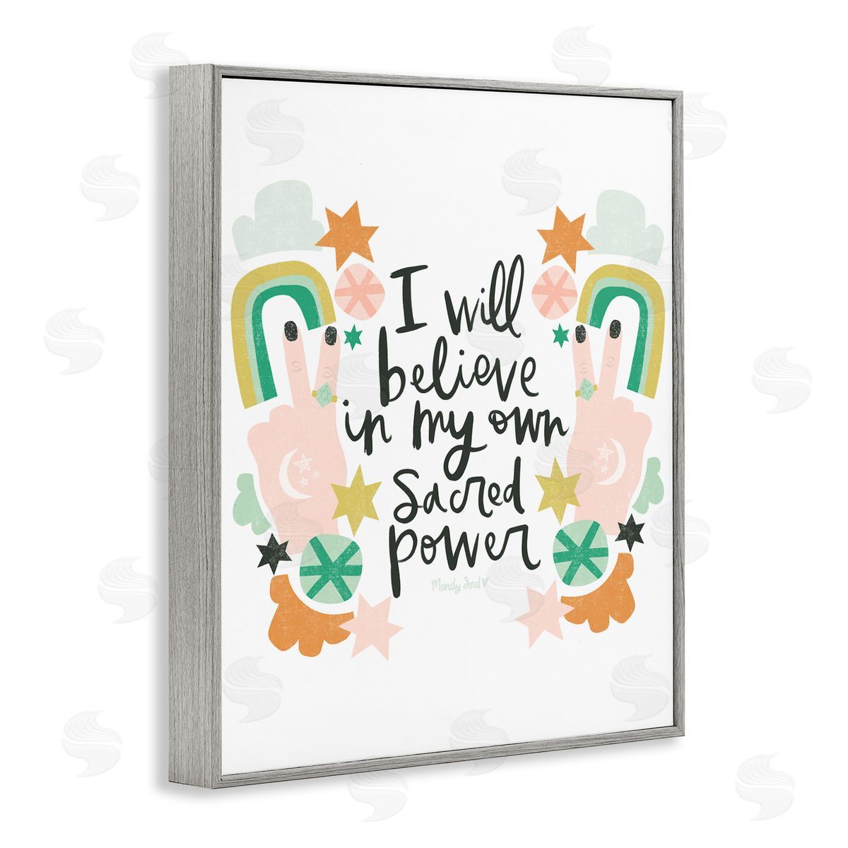 Empowering Sacred Power Sentiment Grey Frame Print Wall Art, Home Decor by Mandy Ford Art + Illustration