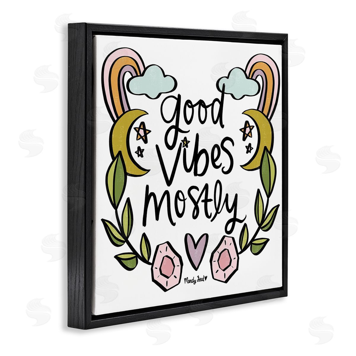 Good Vibes Mostly Black Floating Frame Canvas Wall Art, Home Decor by Mandy Ford Art + Illustration