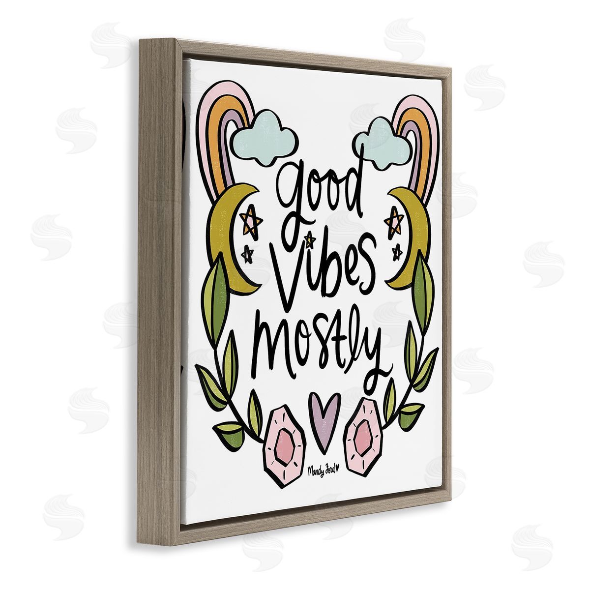 Good Vibes Mostly Brown Floating Frame Canvas Wall Art, Home Decor by Mandy Ford Art + Illustration