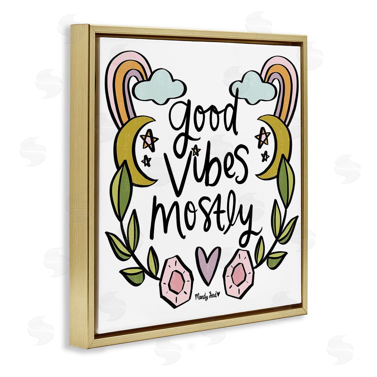 Good Vibes Mostly Gold Floating Frame Canvas Wall Art, Home Decor by Mandy Ford Art + Illustration