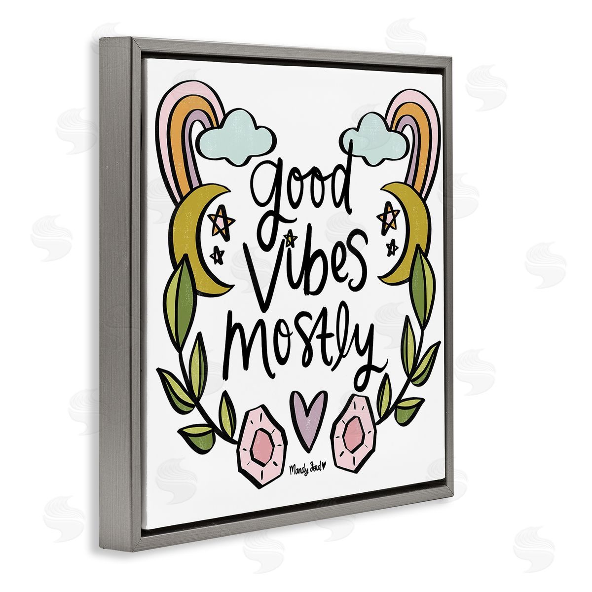 Good Vibes Mostly Grey Floating Frame Canvas Wall Art, Home Decor by Mandy Ford Art + Illustration