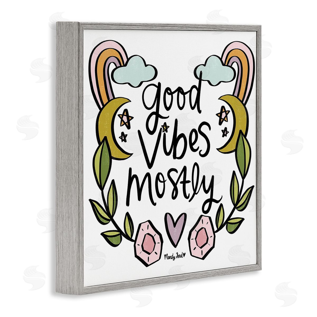 Good Vibes Mostly Grey Frame Print Wall Art, Home Decor by Mandy Ford Art + Illustration