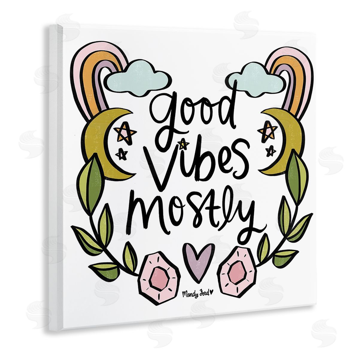 Good Vibes Mostly Wood Plaque Wall Art, Home Decor by Mandy Ford Art + Illustration