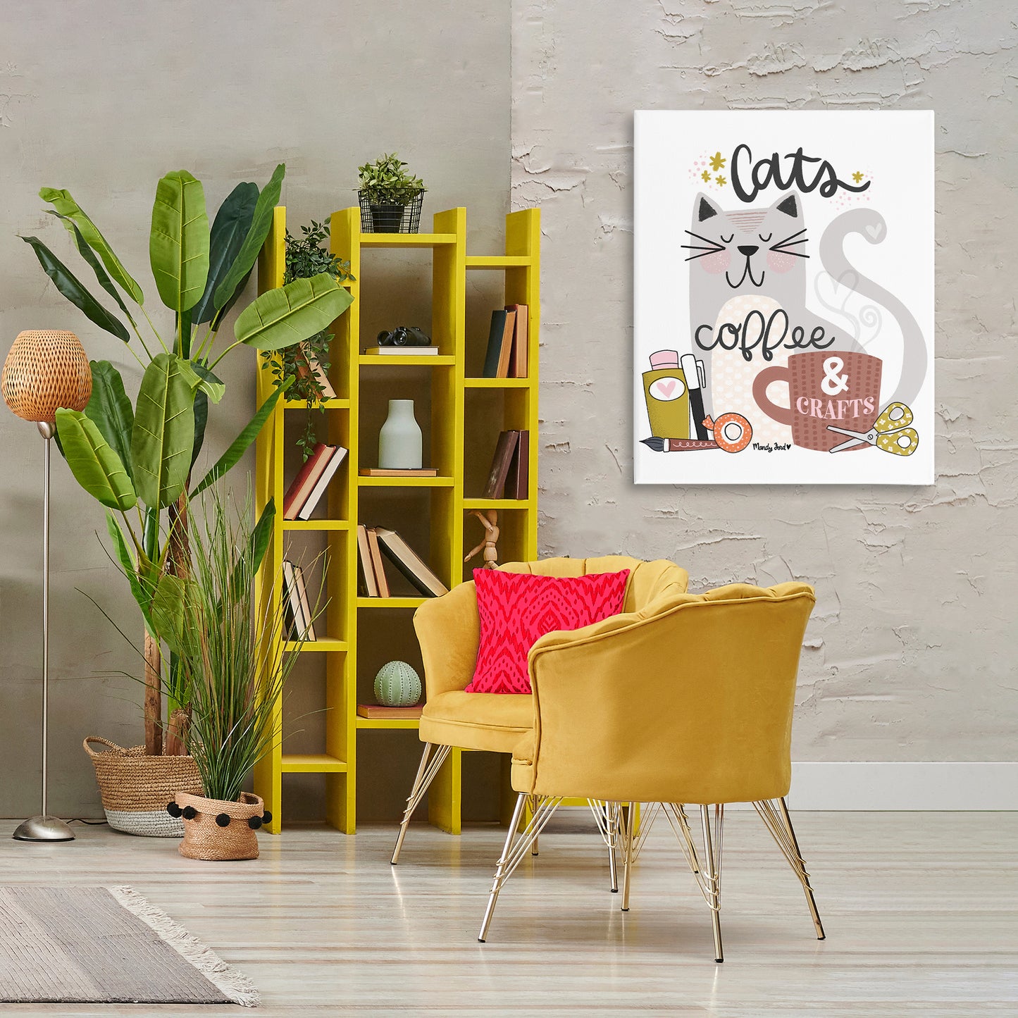 Cats Coffee & Crafts Canvas Wall Art in Room, Home Decor by Mandy Ford Art + Illustration