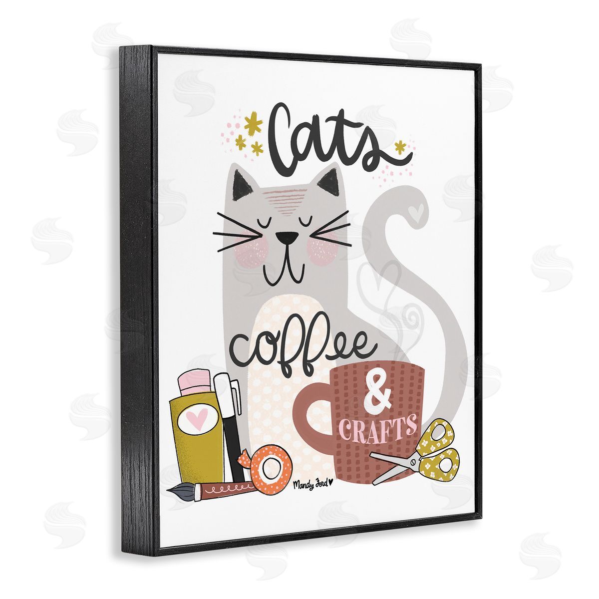 Cats Coffee & Crafts Black Frame Print Wall Art, Home Decor by Mandy Ford Art + Illustration