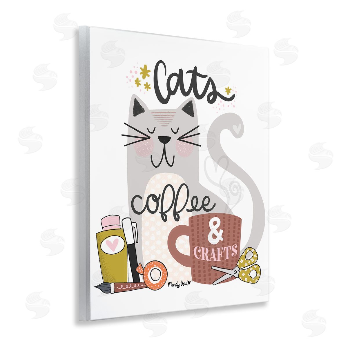 Cats Coffee & Crafts Wood Plaque Wall Art, Home Decor by Mandy Ford Art + Illustration