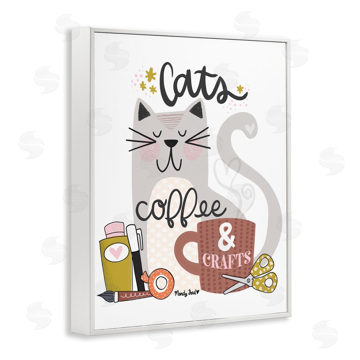 Cats Coffee & Crafts White Frame Print Wall Art, Home Decor by Mandy Ford Art + Illustration