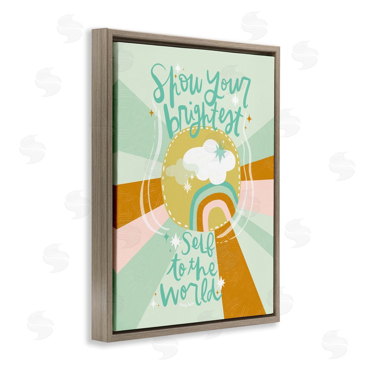 Show Your Brightest Self Brown Floating Frame Canvas Wall Art, Home Decor by Mandy Ford Art + Illustration