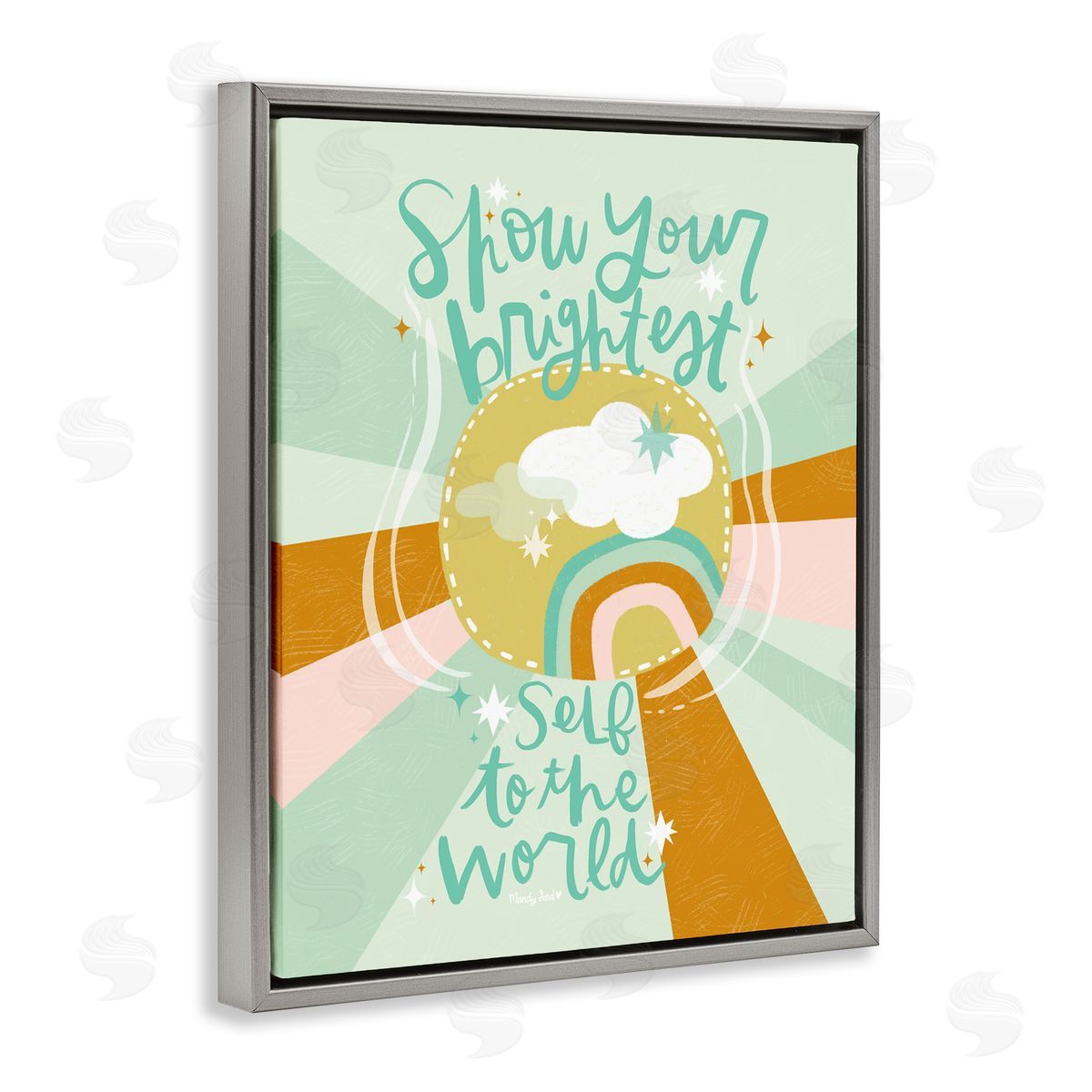 Show Your Brightest Self Grey Floating Frame Canvas Wall Art, Home Decor by Mandy Ford Art + Illustration