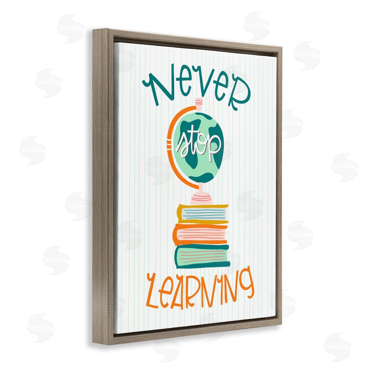 Never Stop Learning Brown Floating Frame Canvas Wall Art, Home Decor by Mandy Ford Art + Illustration