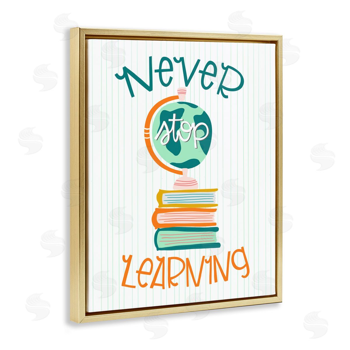 Never Stop Learning Gold Floating Frame Canvas Wall Art, Home Decor by Mandy Ford Art + Illustration