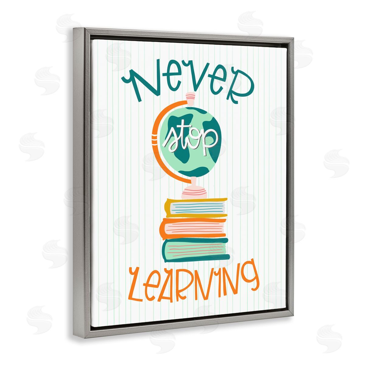 Never Stop Learning Grey Floating Frame Canvas Wall Art, Home Decor by Mandy Ford Art + Illustration