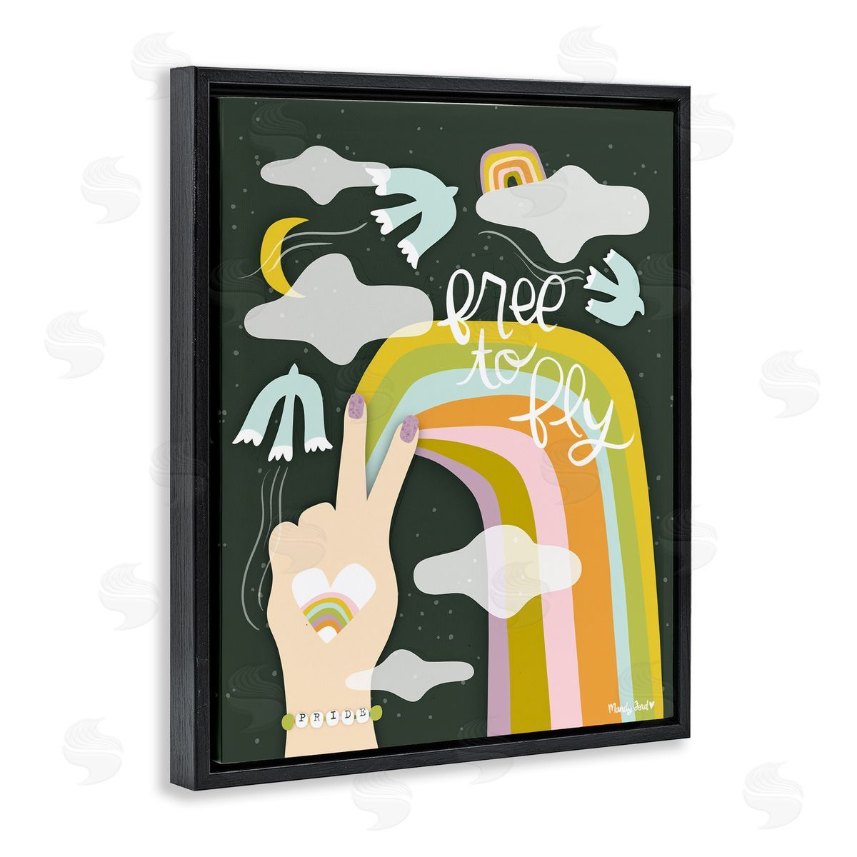 Boho Free To Fly Black Floating Frame Canvas Wall Art, Home Decor by Mandy Ford Art + Illustration