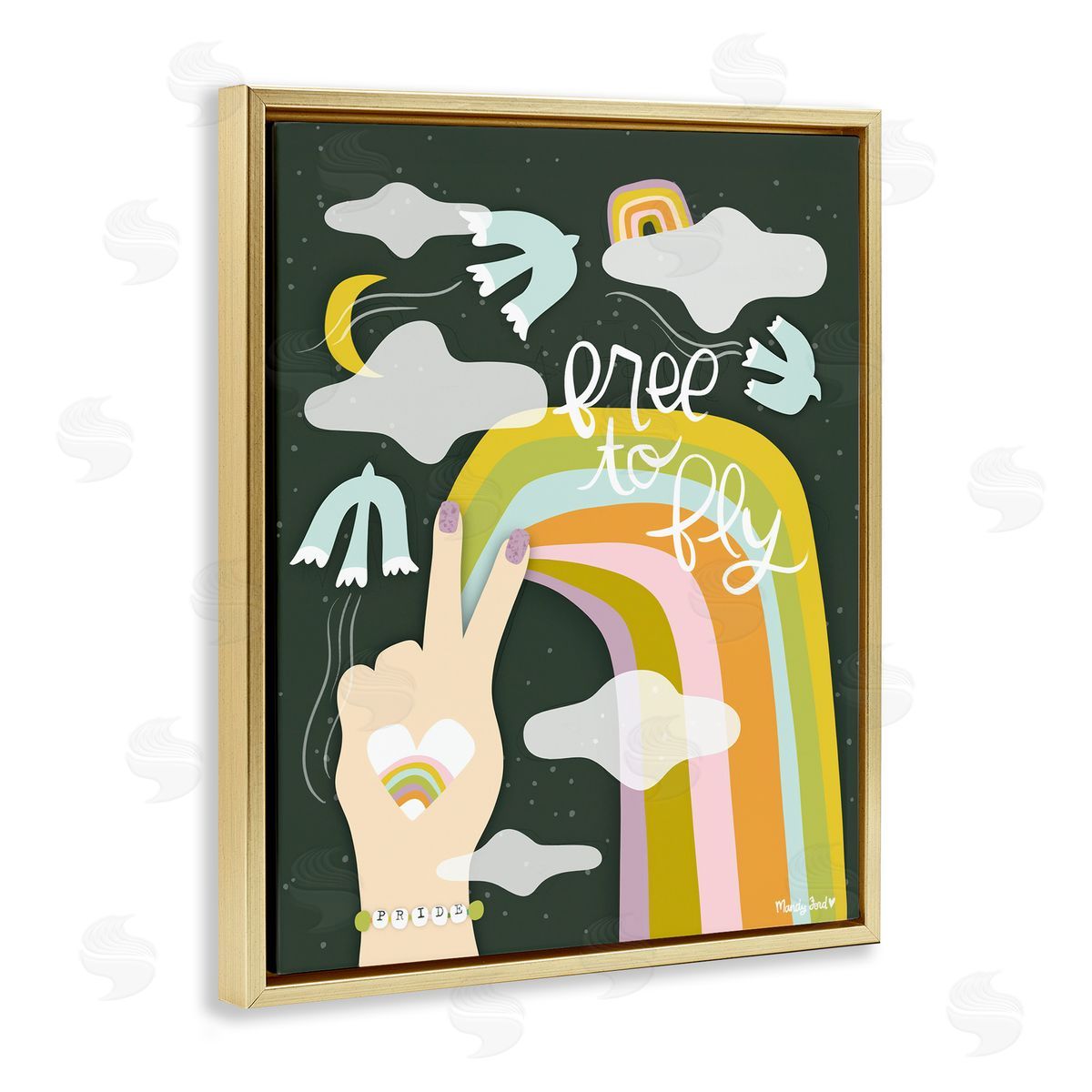 Boho Free To Fly Gold Floating Frame Canvas Wall Art, Home Decor by Mandy Ford Art + Illustration