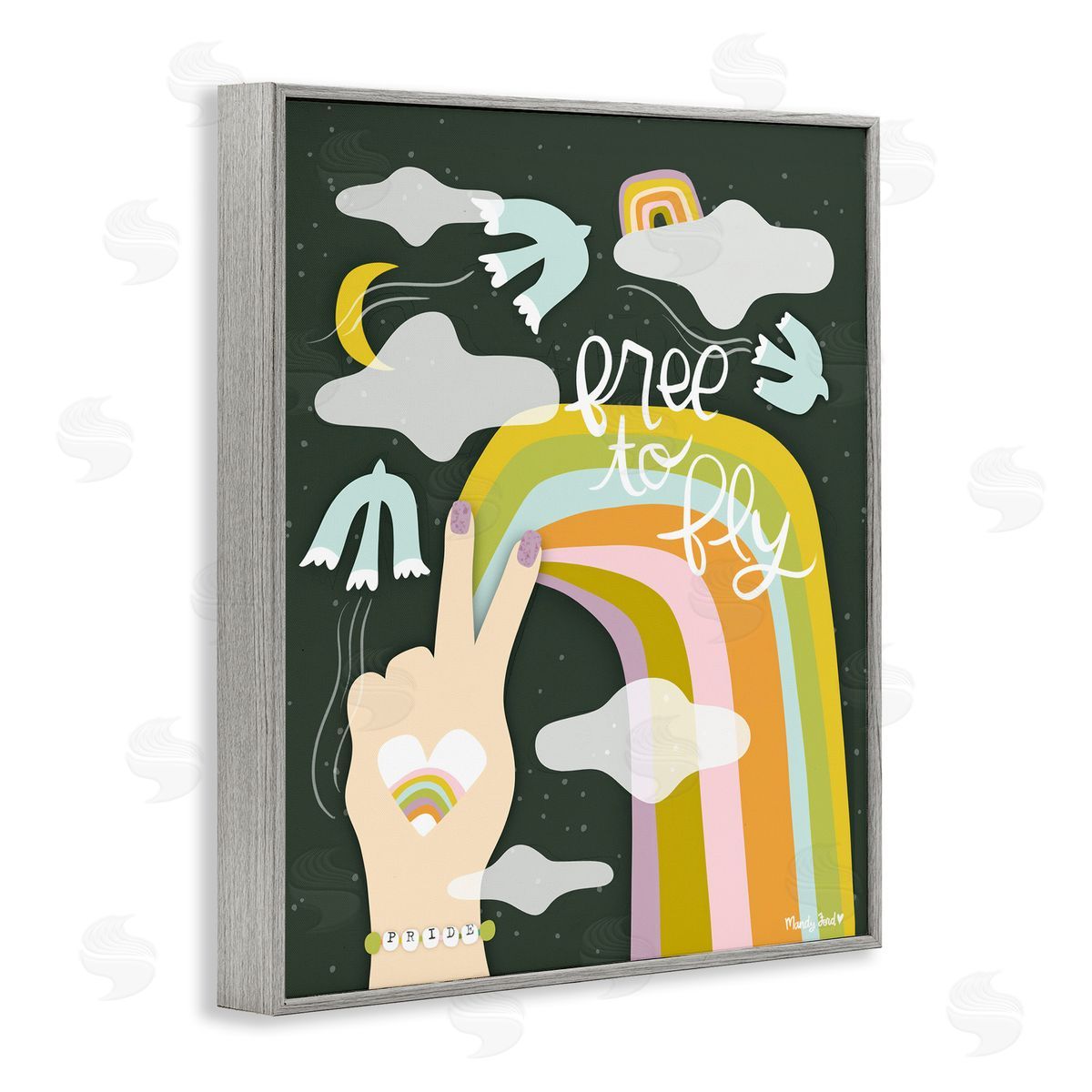 Boho Free To Fly Grey Frame Print Wall Art, Home Decor by Mandy Ford Art + Illustration