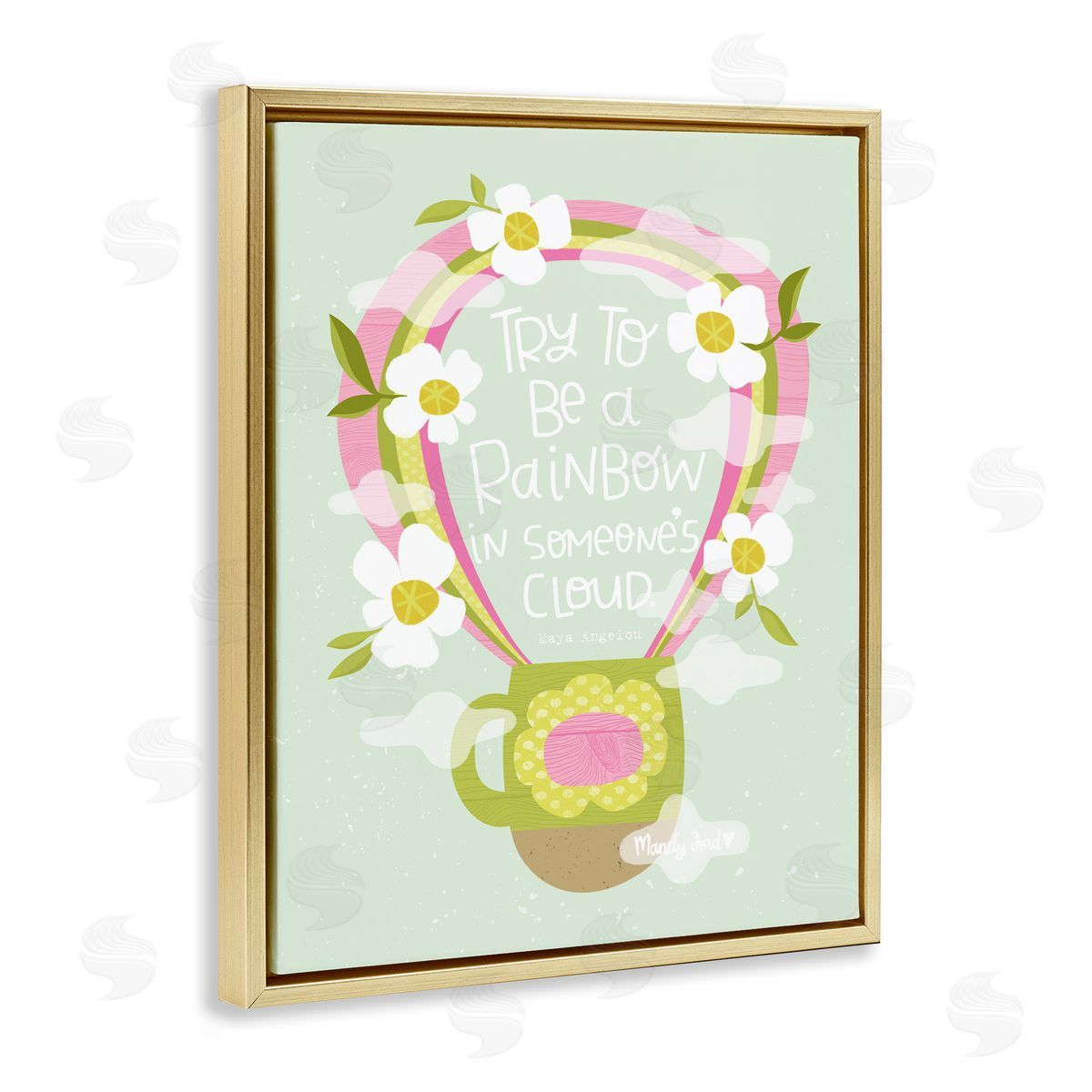 Rainbow in Someone's Cloud Gold Floating Frame Canvas Wall Art, Home Decor by Mandy Ford Art + Illustration