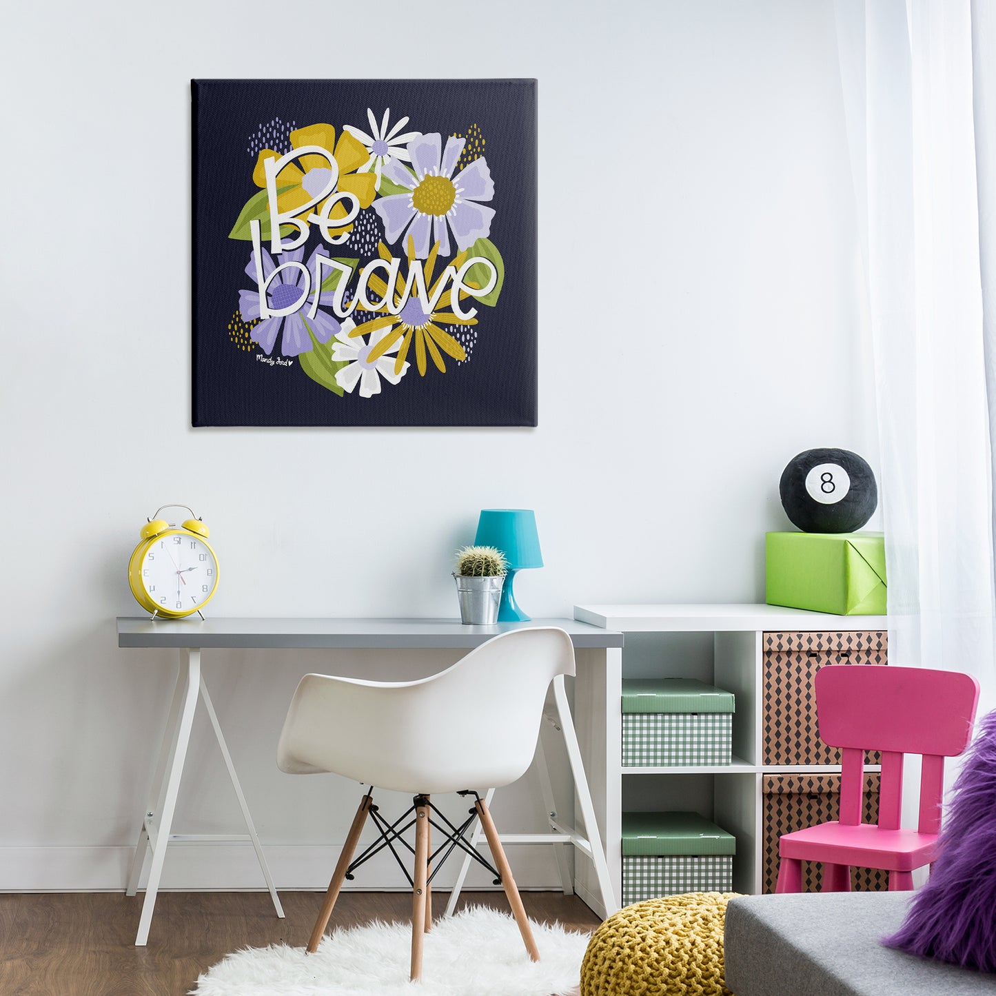 Be Brave over Florals Canvas Wall Art in Room, Home Decor by Mandy Ford Art + Illustration