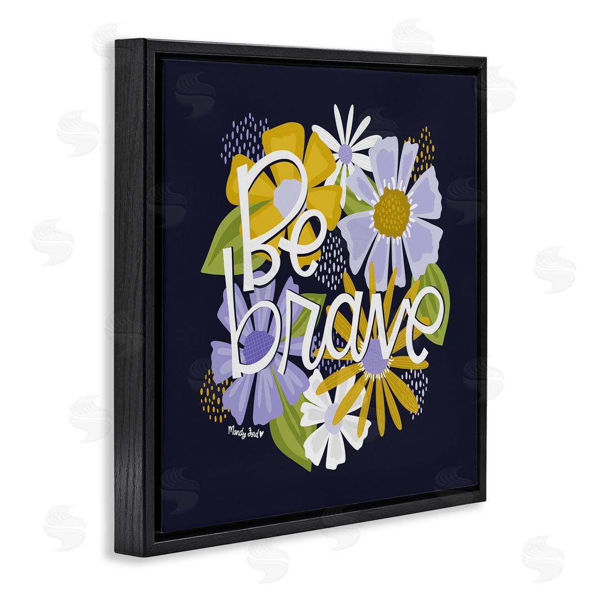 Be Brave over Florals Black Floating Frame Canvas Wall Art, Home Decor by Mandy Ford Art + Illustration