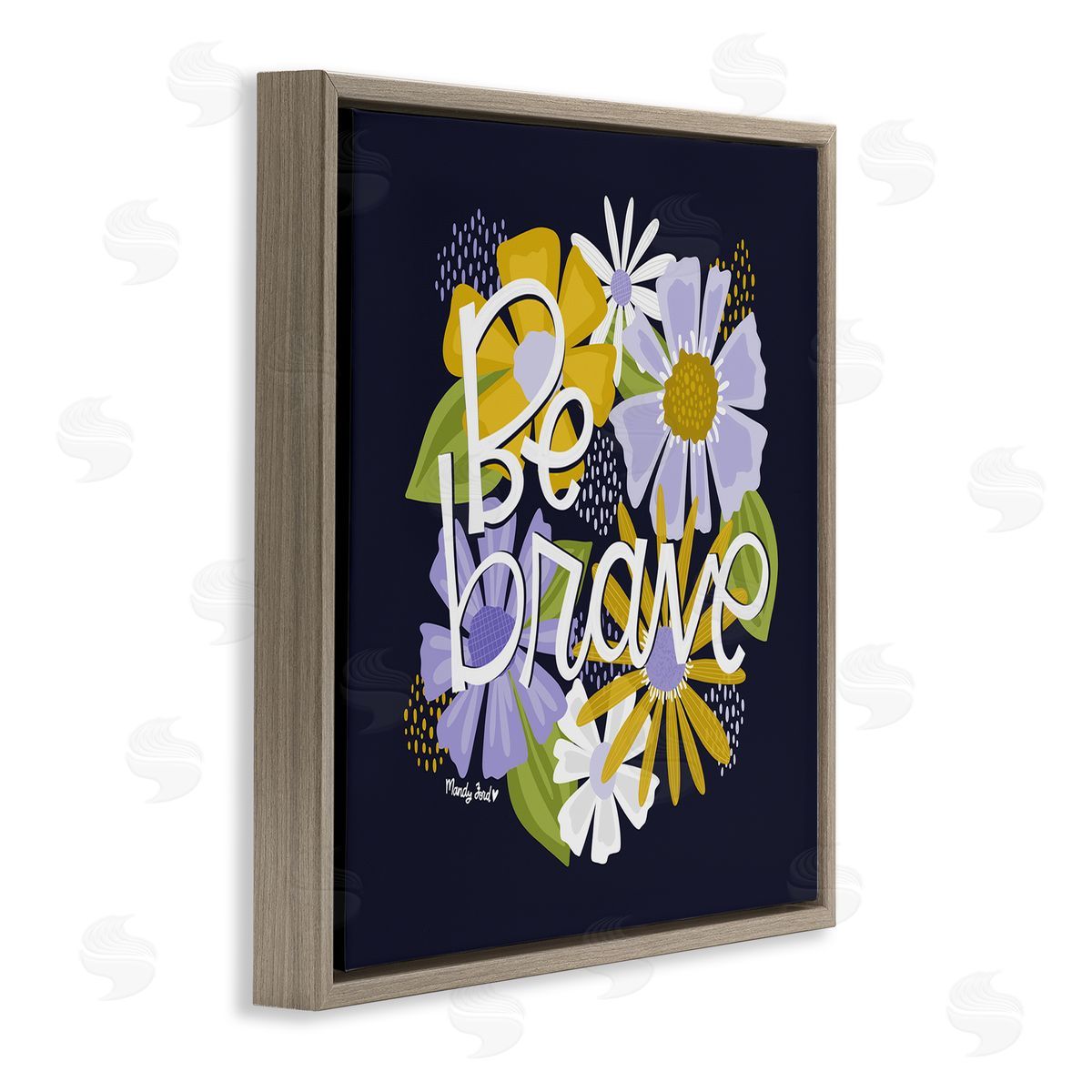 Be Brave over Florals Brown Floating Frame Canvas Wall Art, Home Decor by Mandy Ford Art + Illustration