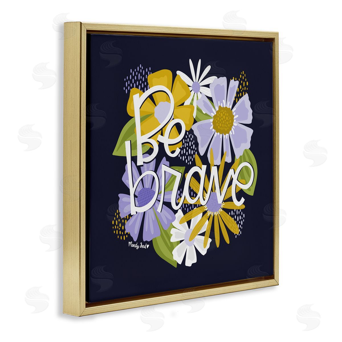 Be Brave over Florals Gold Floating Frame Canvas Wall Art, Home Decor by Mandy Ford Art + Illustration