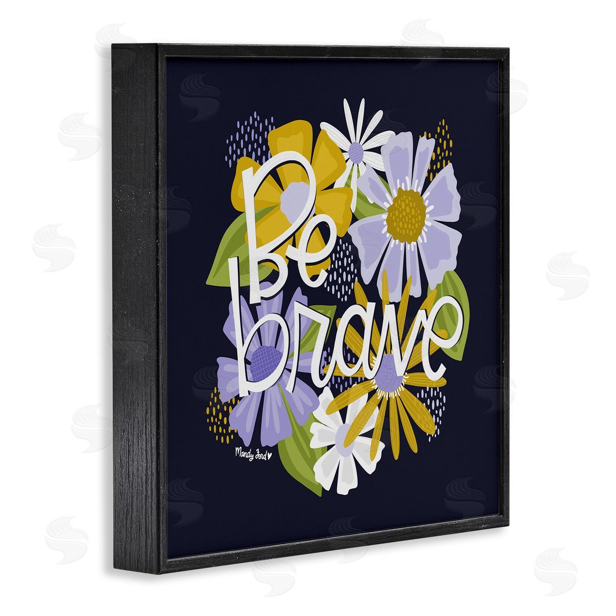 Be Brave over Florals Black Frame Print Wall Art, Home Decor by Mandy Ford Art + Illustration