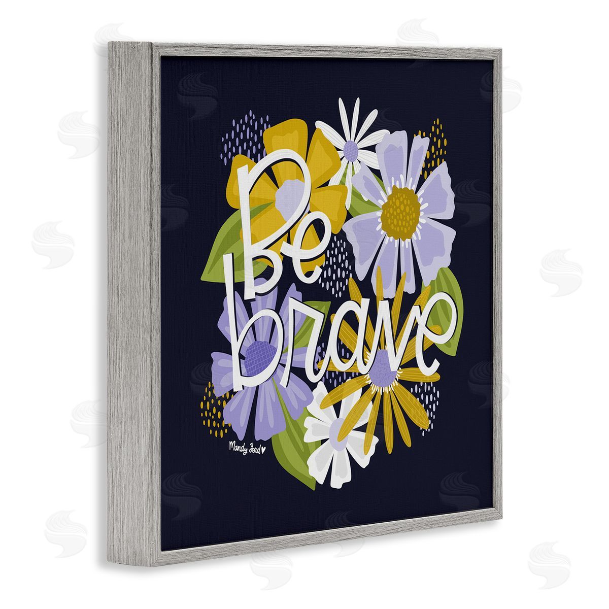 Be Brave over Florals Grey Frame Print Wall Art, Home Decor by Mandy Ford Art + Illustration