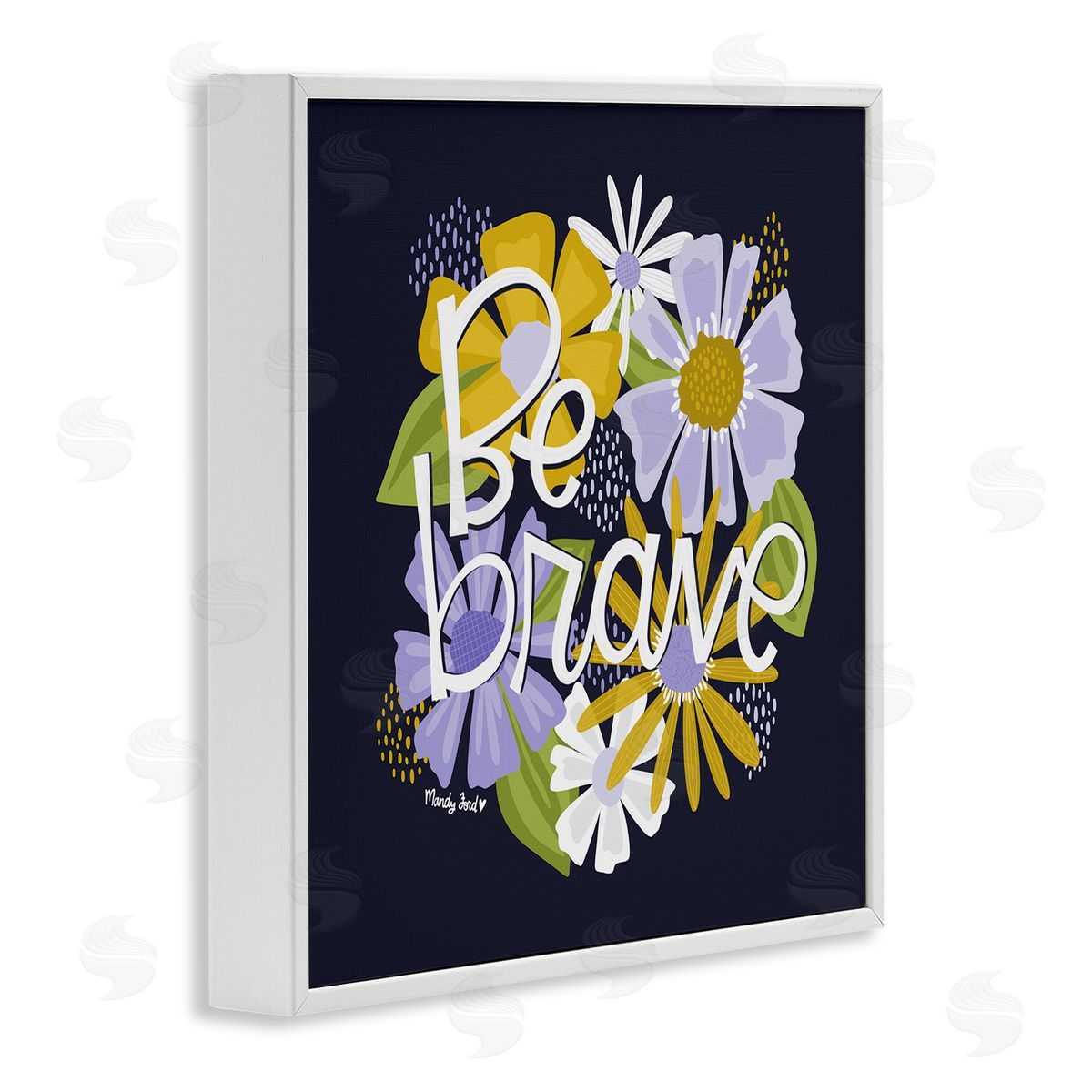Be Brave over Florals White Frame Print Wall Art, Home Decor by Mandy Ford Art + Illustration