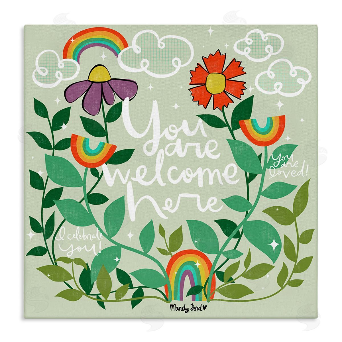 Comforting Welcome Here Phrases Canvas Wall Art, Home Decor by Mandy Ford Art + Illustration