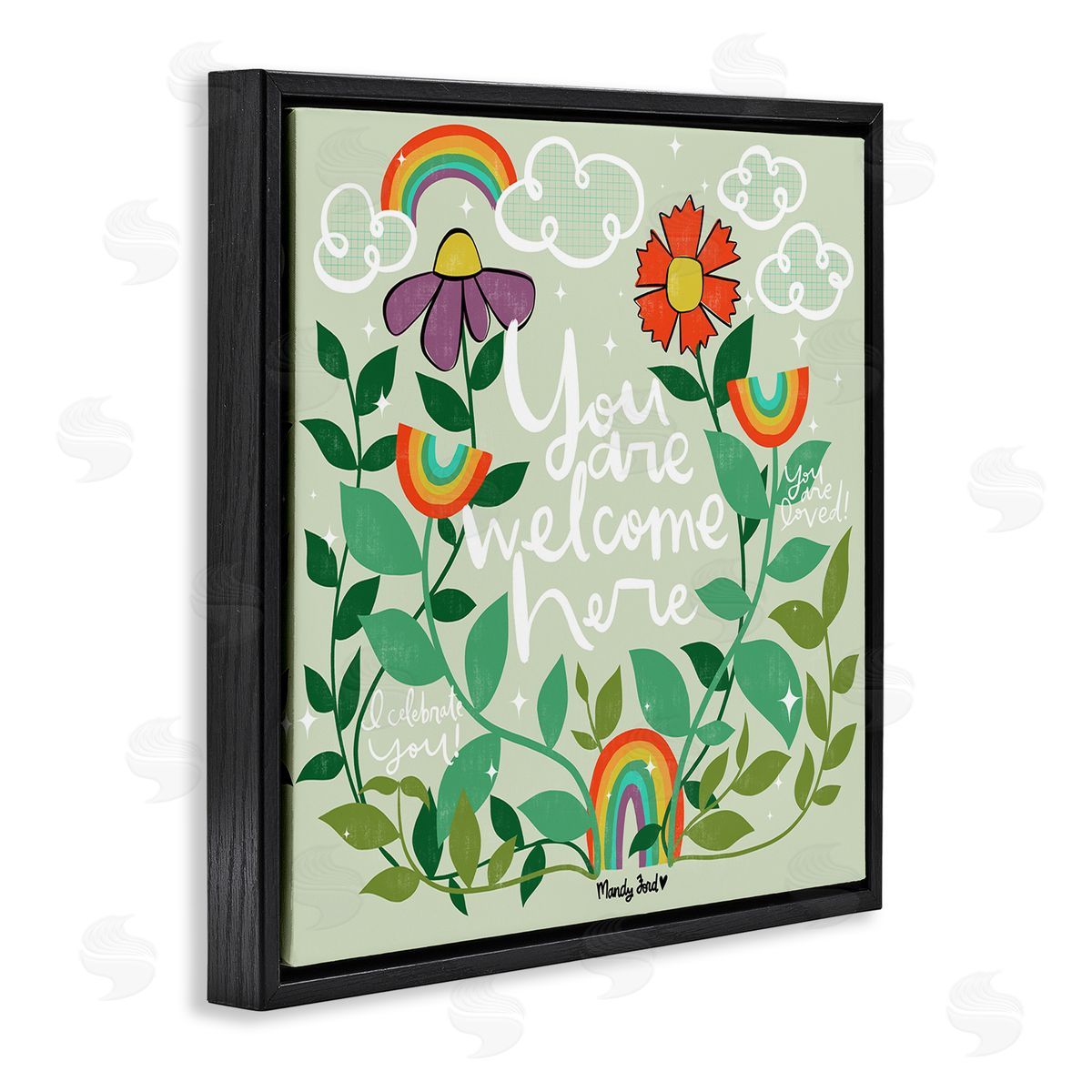 Comforting Welcome Here Phrases Black Floating Frame Canvas Wall Art, Home Decor by Mandy Ford Art + Illustration
