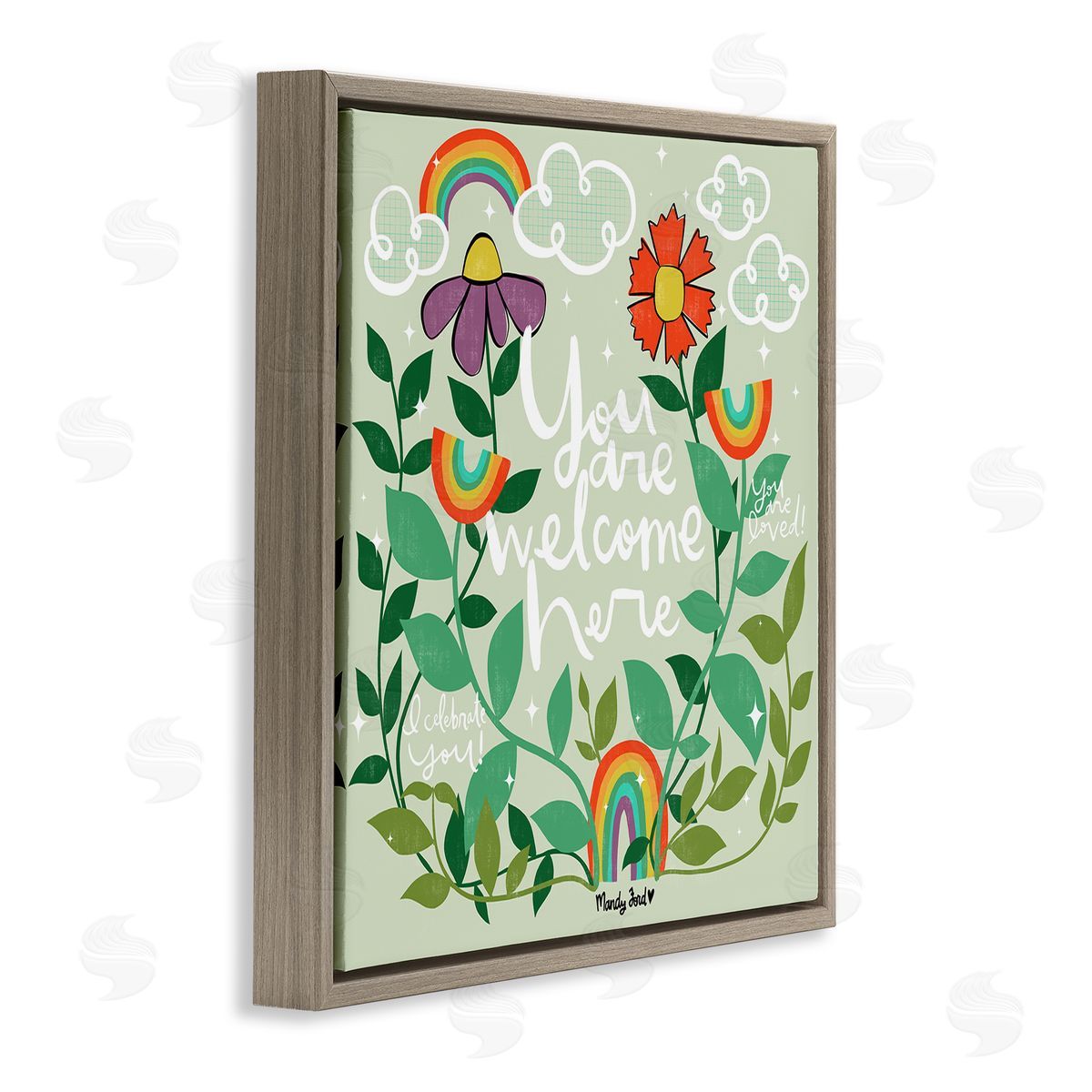 Comforting Welcome Here Phrases Brown Floating Frame Canvas Wall Art, Home Decor by Mandy Ford Art + Illustration