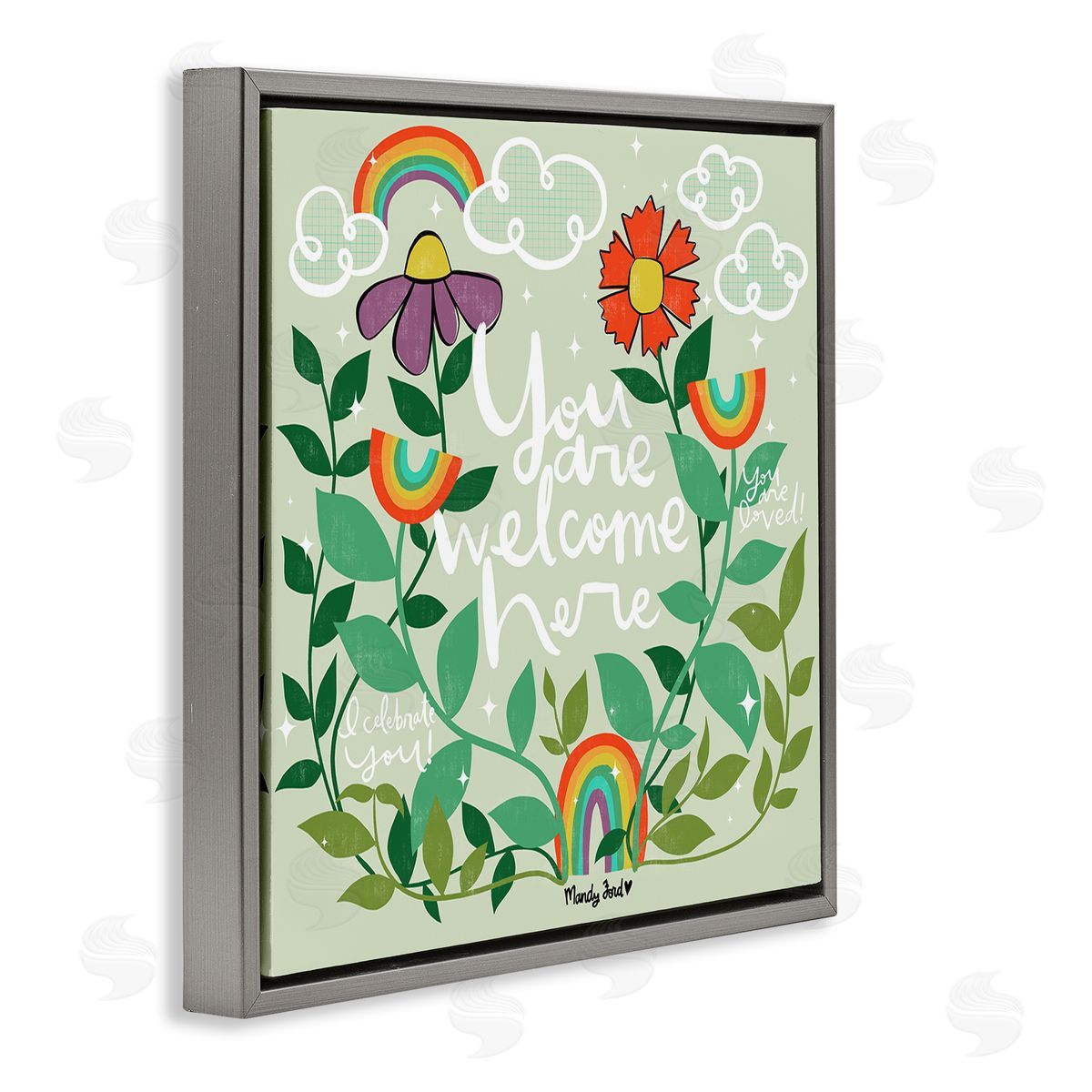 Comforting Welcome Here Phrases Grey Floating Frame Canvas Wall Art, Home Decor by Mandy Ford Art + Illustration