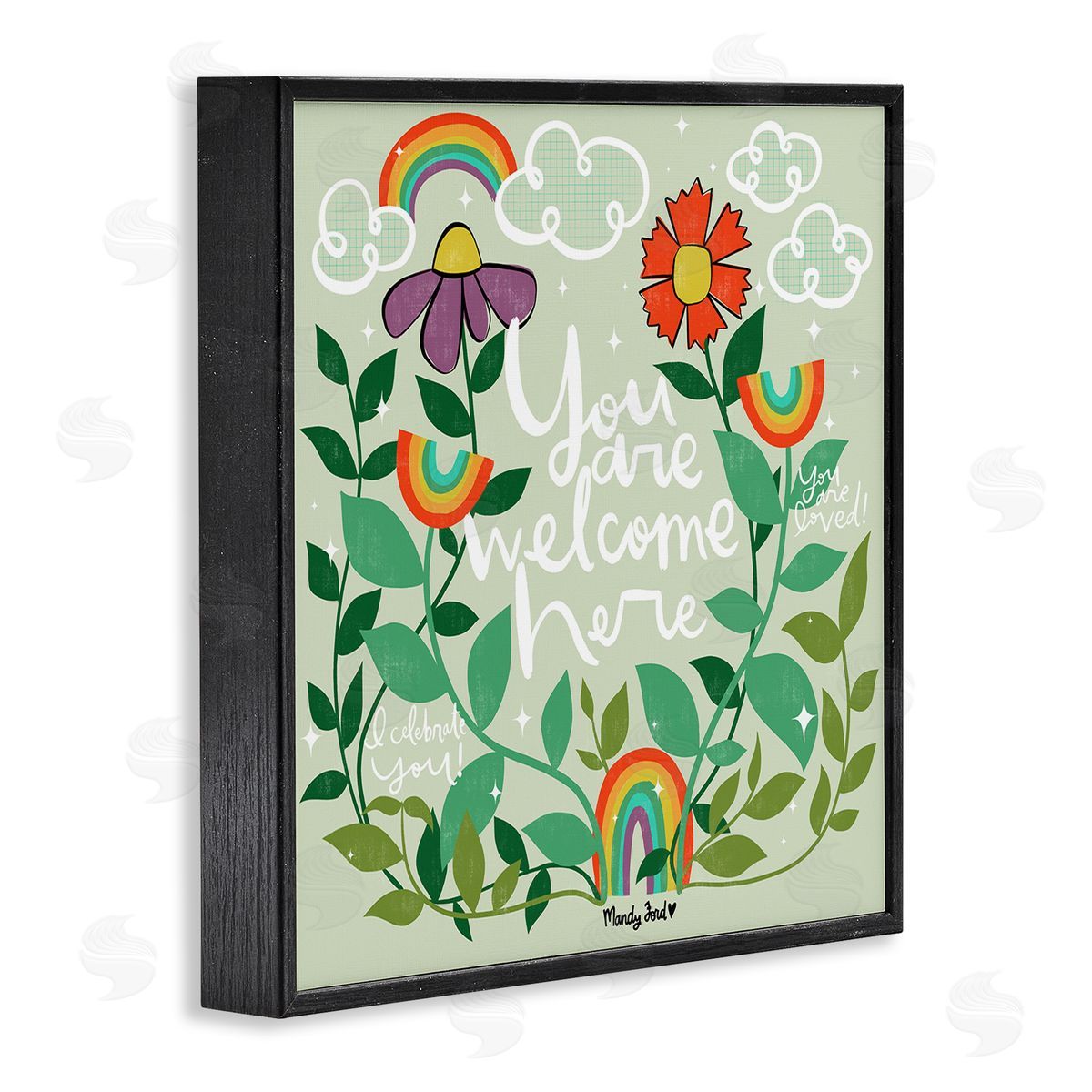 Comforting Welcome Here Phrases Black Frame Print Wall Art, Home Decor by Mandy Ford Art + Illustration