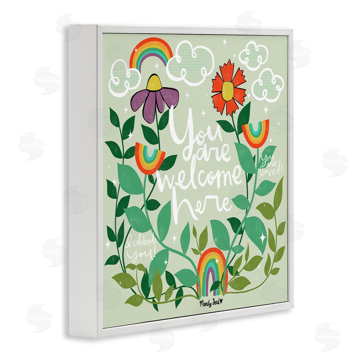 Comforting Welcome Here Phrases White Frame Print Wall Art, Home Decor by Mandy Ford Art + Illustration