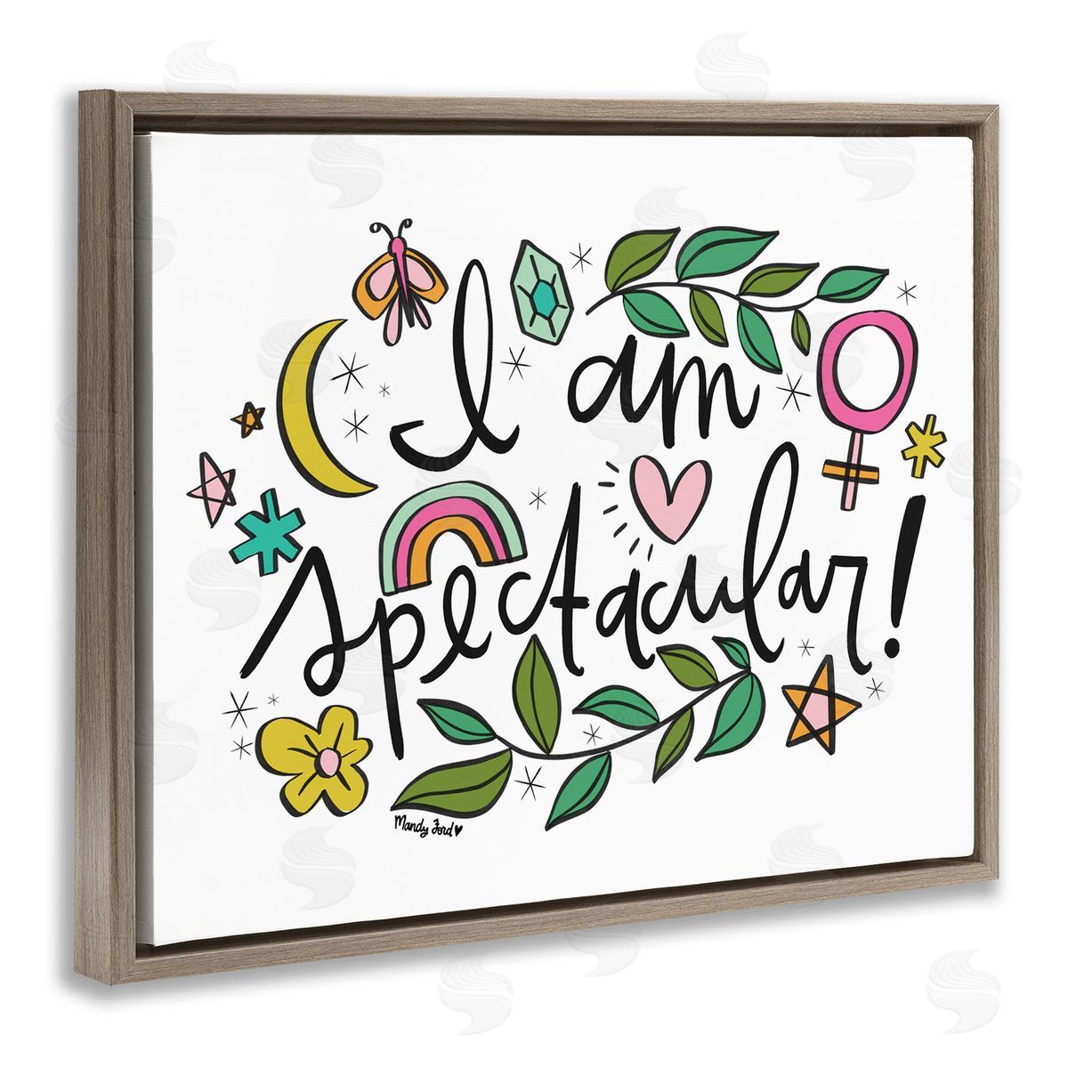 Motivational I Am Spectacular Brown Floating Frame Canvas Wall Art, Home Decor by Mandy Ford Art + Illustration