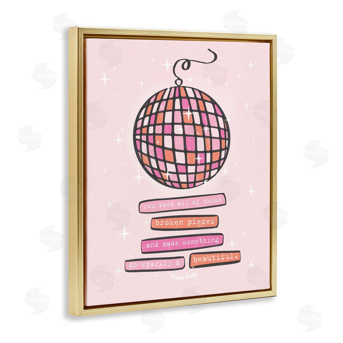 Sparkly & Beautiful Inspirational Gold Floating Frame Canvas Wall Art, Home Decor by Mandy Ford Art + Illustration