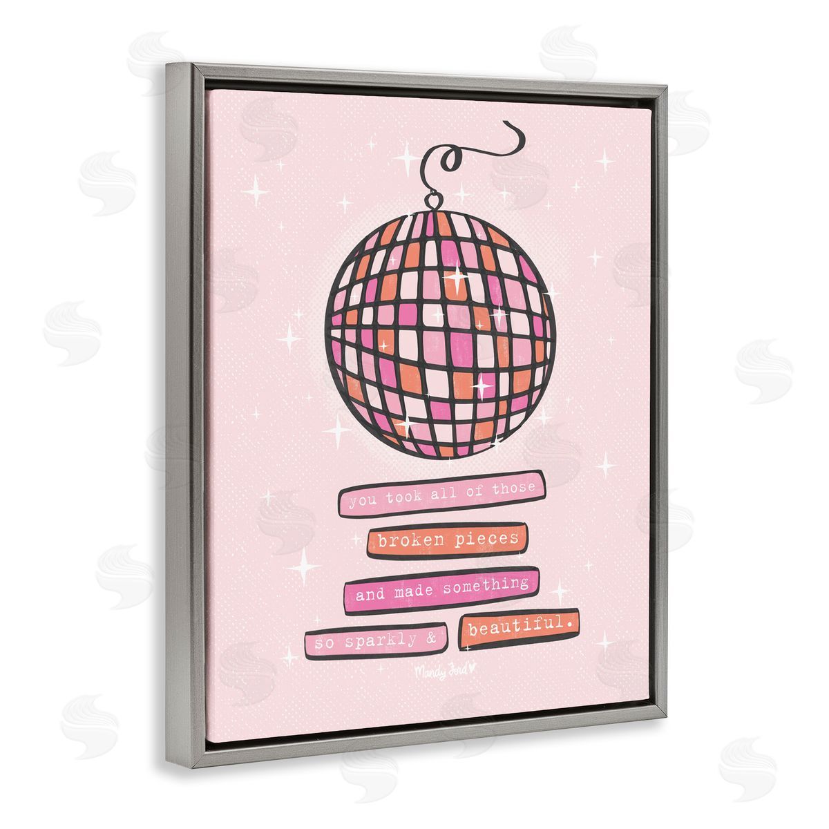Sparkly & Beautiful Inspirational Grey Floating Frame Canvas Wall Art, Home Decor by Mandy Ford Art + Illustration