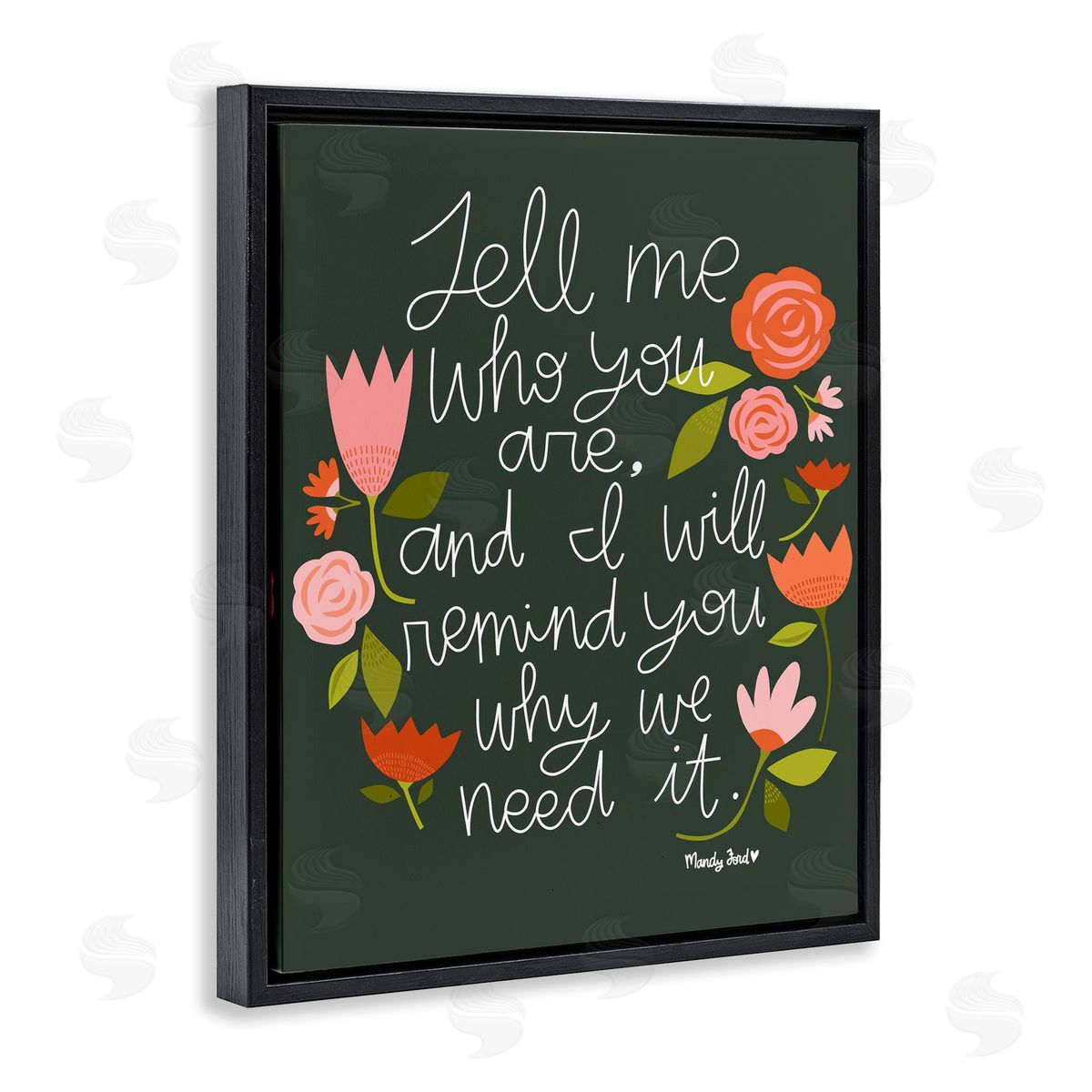Inspiring Quote with Florals Black Floating Frame Canvas Wall Art, Home Decor by Mandy Ford Art + Illustration