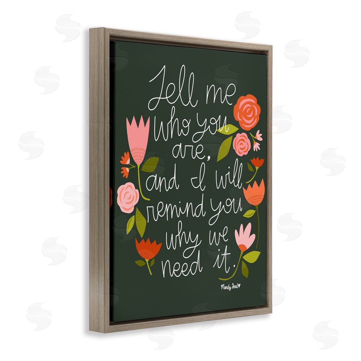 Inspiring Quote with Florals Brown Floating Frame Canvas Wall Art, Home Decor by Mandy Ford Art + Illustration