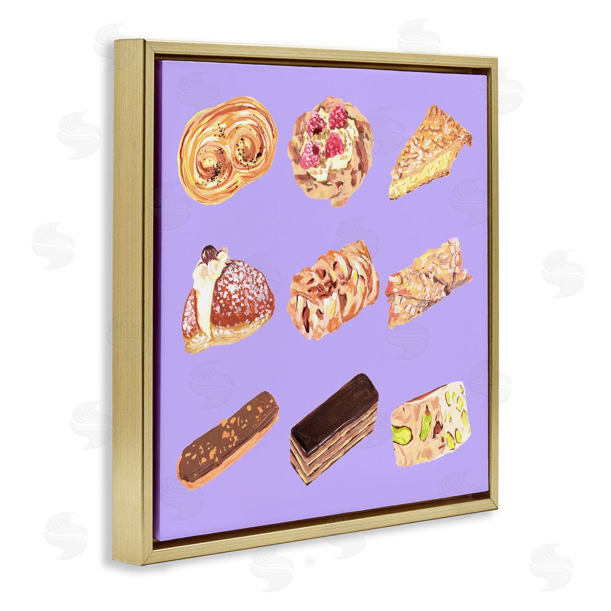 Bakery Goods on Purple Gold Floating Frame Canvas Wall Art, Home Decor by Melissa Wang