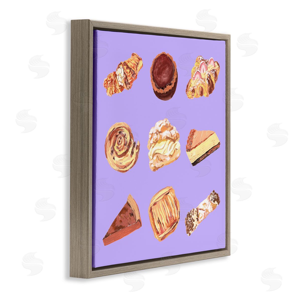 Delicious Pastries on Purple Brown Floating Frame Canvas Wall Art, Home Decor by Melissa Wang